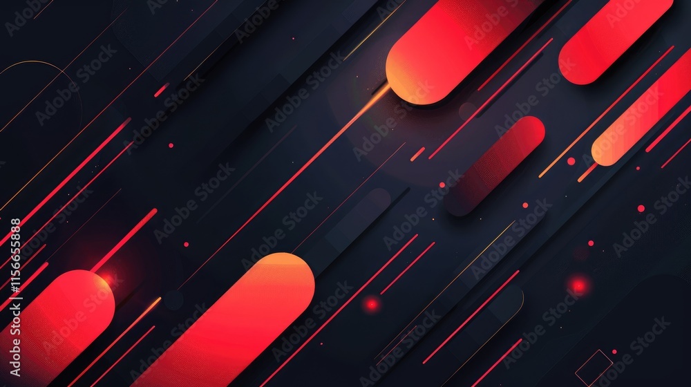 Aufkleber abstract design featuring dynamic lines and shapes in red and orange against a dark background.