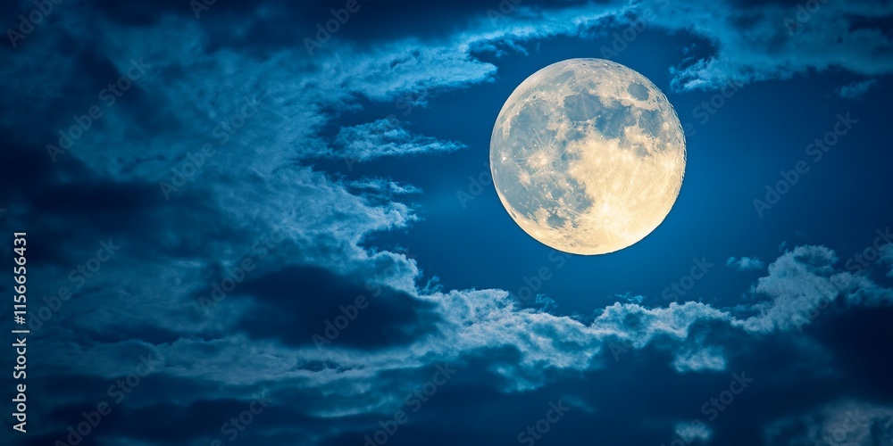 Aufkleber radiant full moon glows in a blue cloudy sky, creating a captivating scene where the full moon illum
