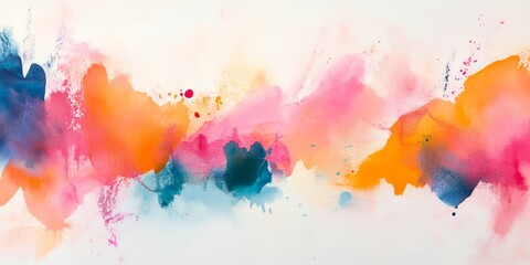 Obraz premium A vibrant abstract background created with watercolor features splashes of pink, orange, and blue colors, adding liveliness and energy to the artistic design.