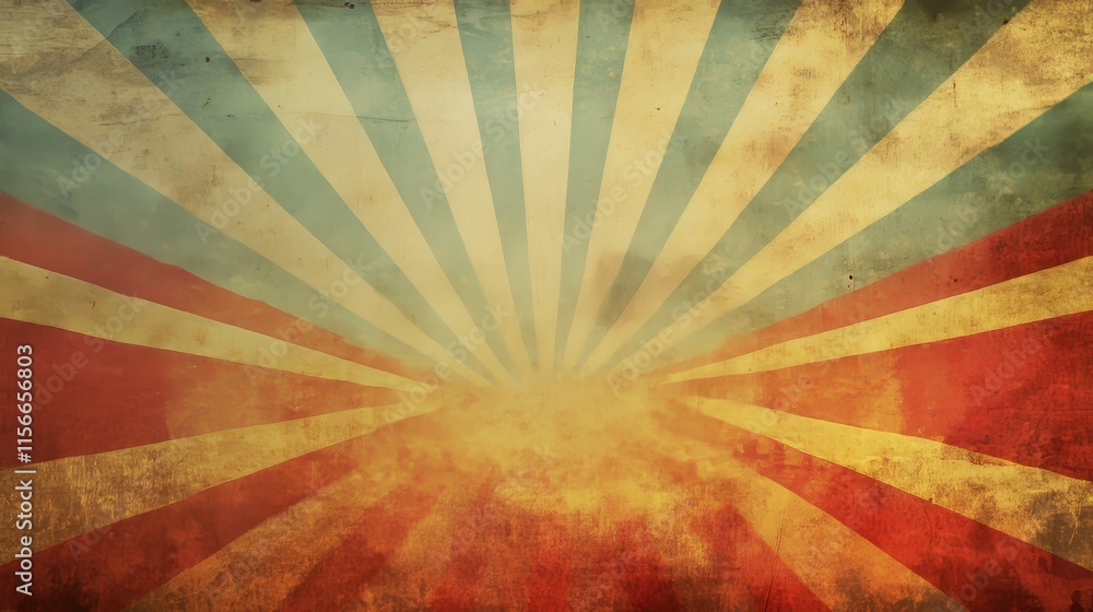 Poster retro background featuring vintage sun rays illuminating an old grunge paper surface, creating a uni