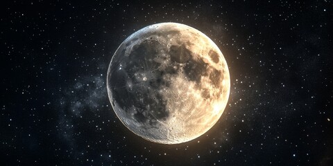 Fototapeta premium Full moon represents one of the eight lunar phases, showcasing the entire illuminated face of the moon as seen from Earth. The full moon captivates observers with its brilliant glow and distinct