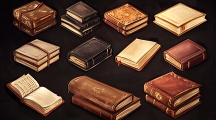 Collection of Antique Books: A Digital Painting of Various Styles and Sizes