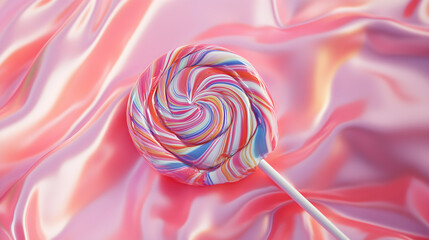 Glittering Sweetness: A Lollipop's Kaleidoscope on Soft Pink Canvas