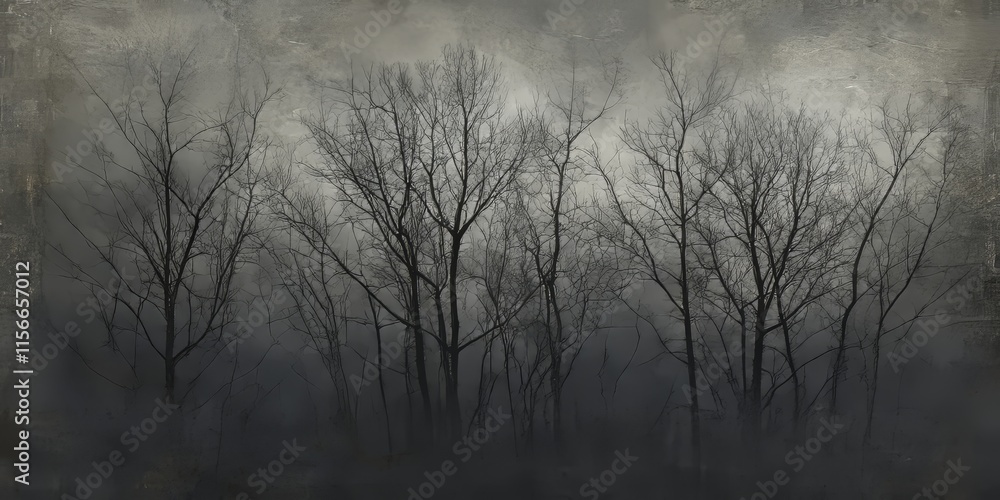 Poster dark textured image showcasing tree tops devoid of leaves set against a wintry backdrop. this dark t