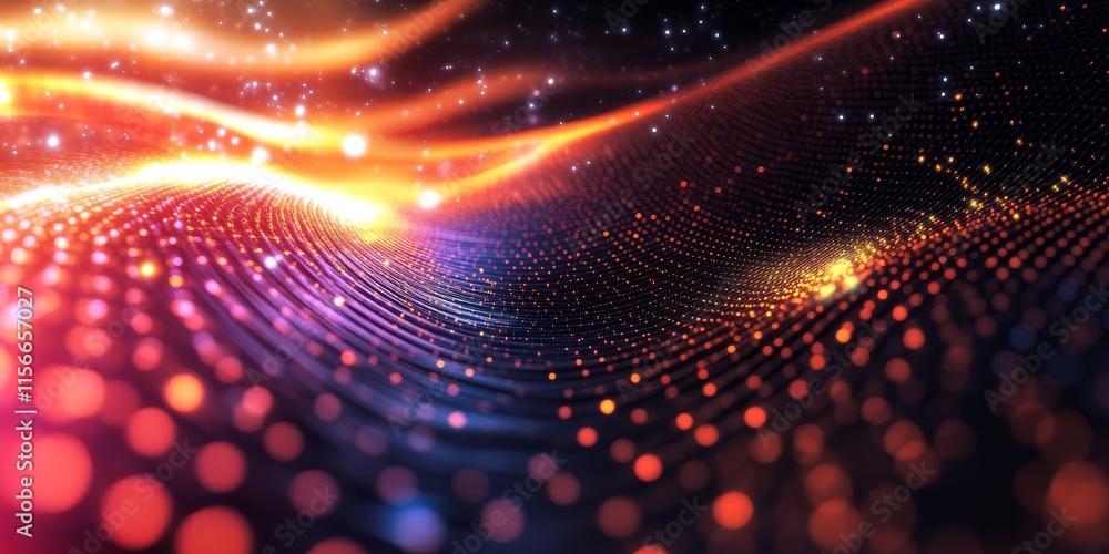 Poster vibrant gravitational wave source with particles, showcasing a computer generated abstract backgroun