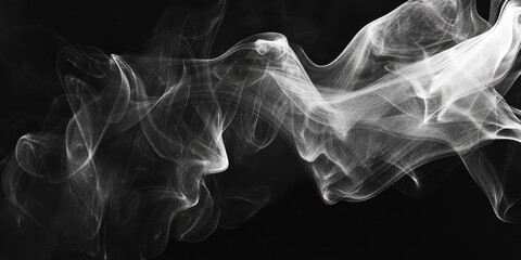 Abstract shapes formed by white smoke on a black background, showcasing the fluidity and elegance of smoke in an artistic composition. The interplay of white smoke creates mesmerizing abstract shapes.