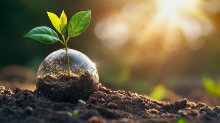 Green Plant in Glass Sphere Under Natural Light