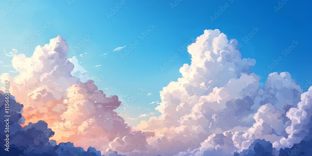 Poster a clear sky is beautifully illustrated with fluffy white clouds, creating a serene atmosphere that s
