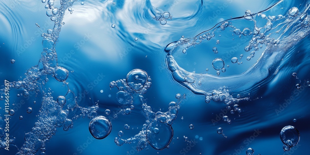 Poster a smooth blue backdrop featuring bubbles and the gentle movement of water ripples creates a serene a