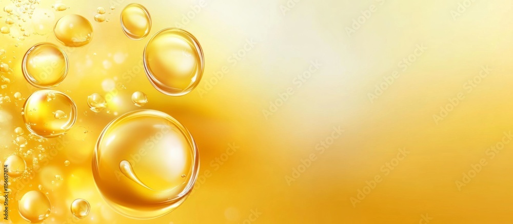 Poster abstract yellow gradient background with floating bubbles creating banner