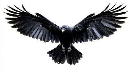 Naklejka premium Black and white photo of a crow in Birds flying ravens isolated