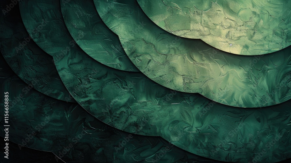 Poster abstract layered textures in varying shades of green, creating a soothing visual effect.