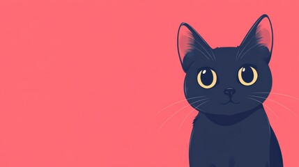 Cute Black Cat Smiling on Pink Background - Minimalist Pet Portrait