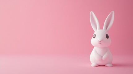 Obraz premium Cute White Bunny Smiling on Pink Background - Minimalist Easter Design