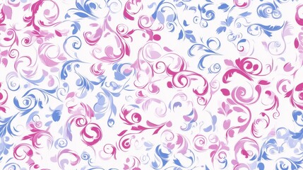 Whimsical Pink and Blue Swirl Floral Pattern Background
