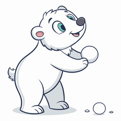 A cheerful polar bear cub playing with a small snowball Illustrator Artwork