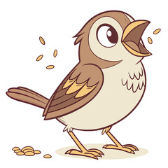 A delighted sparrow holding a tiny seed in its beak Illustrator Artwork