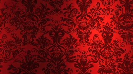Red Damask Floral Pattern Background Design, Luxurious Vintage Textile