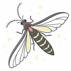 A glowing firefly in flight with a beaming light Illustrator Artwork