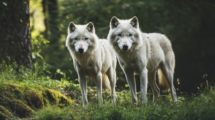 Obraz premium Majestic Arctic Wolves in their Forest Habitat