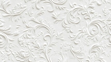 Elegant White Embossed Floral Damask Wallpaper Design