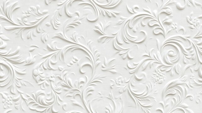 Elegant White Embossed Floral Damask Wallpaper Design