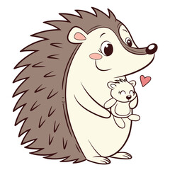 A happy hedgehog curled up with a tiny stuffed animal Illustrator Artwork