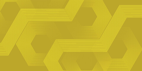 Digital abstract background hexagon lines on yellow background. Futuristic digital network line art design for poster, flyer, cover, website, banner
