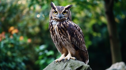 Fototapeta premium Majestic Owl in a Verdant Forest