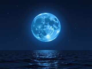 Serene Night Blue Moon over Ocean Celestial Scene Night Sky