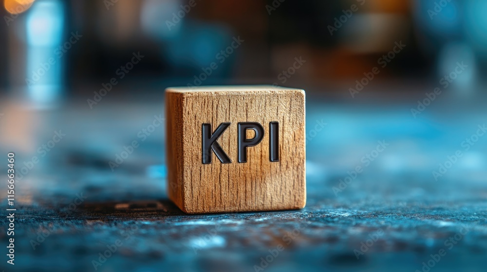 Poster wooden cube displaying the acronym kpi symbolizing key performance indicators in business strategy a