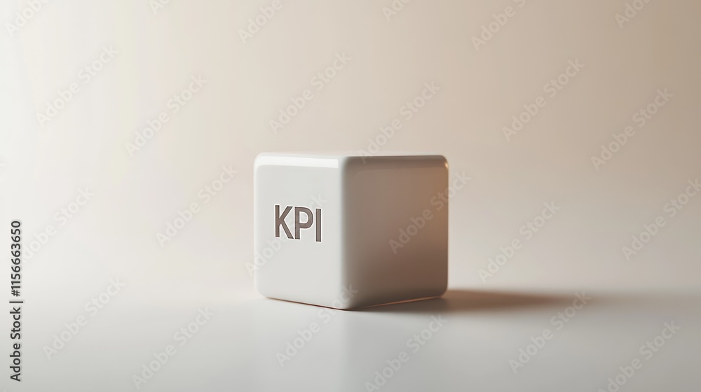 Poster 3d white cube displaying the abbreviation kpi representing key performance indicator on a neutral ba
