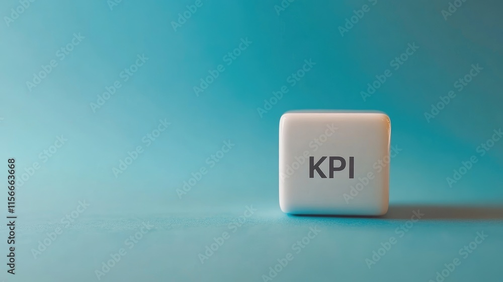 Poster white cube displaying kpi abbreviation on a vibrant blue background symbolizing key performance indi