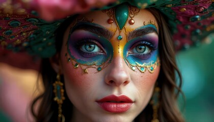 Makeup mardi gras. Close up of beautiful Mardi Gras makeup.
