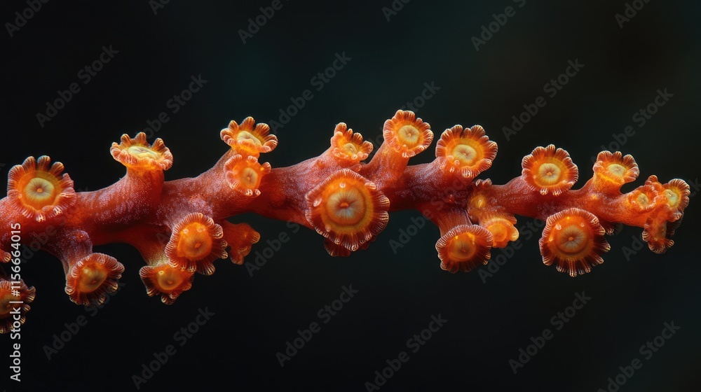 Poster macro shot of branching torch coral euphyllia glabrescens highlighting vibrant colors and intricate 