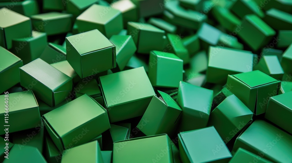 Poster dense arrangement of vivid green cube boxes showcasing texture and color variations ideal for backgr