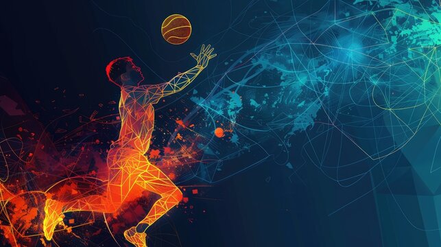 A dynamic digital illustration of a basketball player in action, showcasing energy and movement.