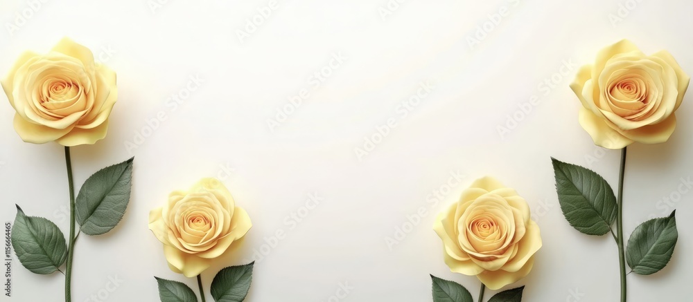 Poster three elegant yellow roses arranged on a light background with ample space for personal messages or 