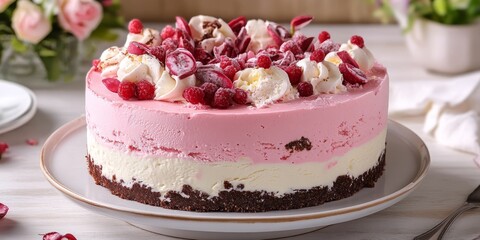 Delightful ice cream cake designed for weddings, perfect for celebrating love. This ice cream cake brings joy and sweetness to any wedding celebration, making it an ideal dessert choice.