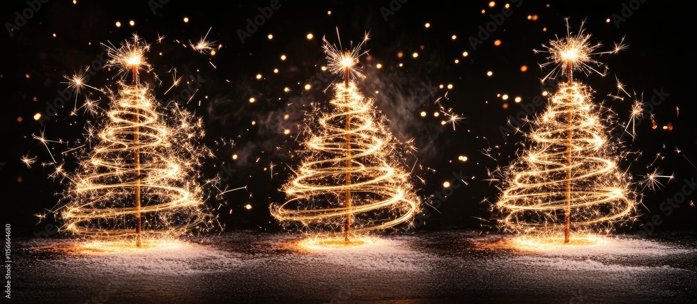 Poster festive sparkler christmas trees illuminating a dark background with sparkling lights and a magical 