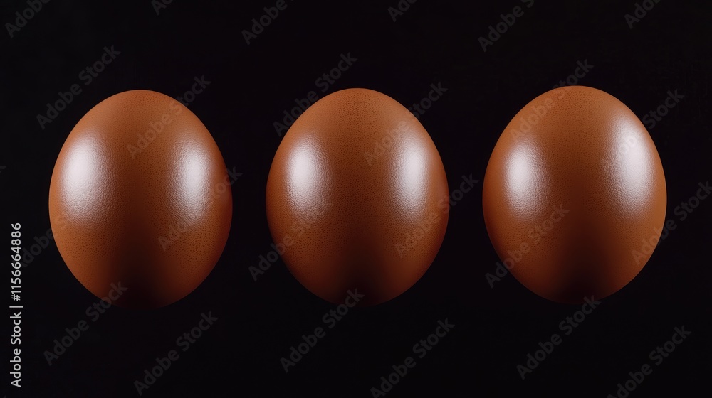 Aufkleber three smooth brown eggs arranged in a row on a dark background showcasing natural textures and color