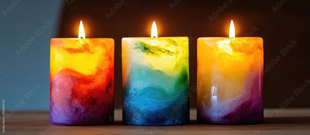 Poster multicolored candles with soft flames creating a warm and inviting atmosphere for relaxation and ser