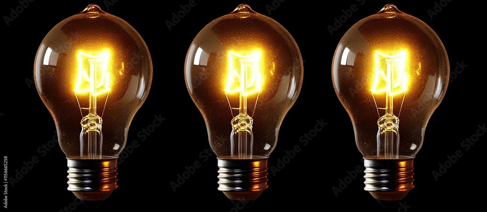 Poster three illuminated vintage light bulbs casting a warm glow in a dark setting creating an inviting and