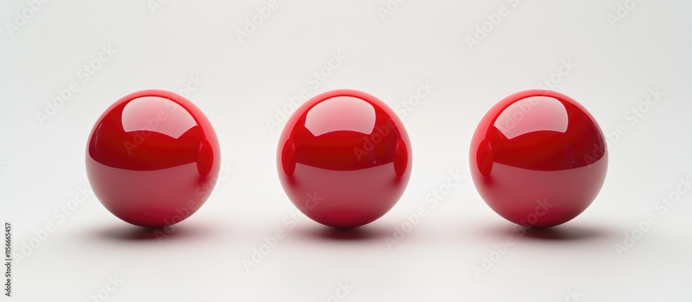 Poster three glossy red spheres arranged neatly on a clean white background showcasing simplicity and elega