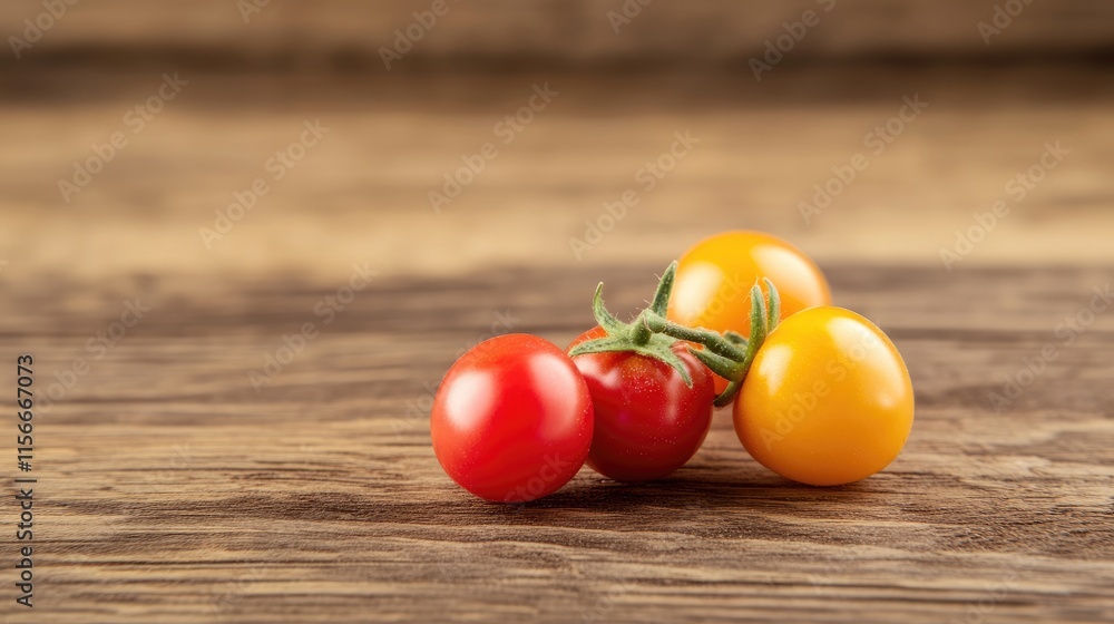 Poster irregularly shaped colorful tomatoes of various varieties on a rustic wooden background with selecti