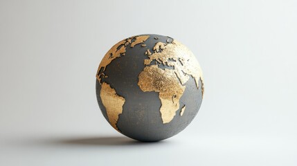 A globe designed with metallic textures, giving a luxurious feel against a white backdrop.