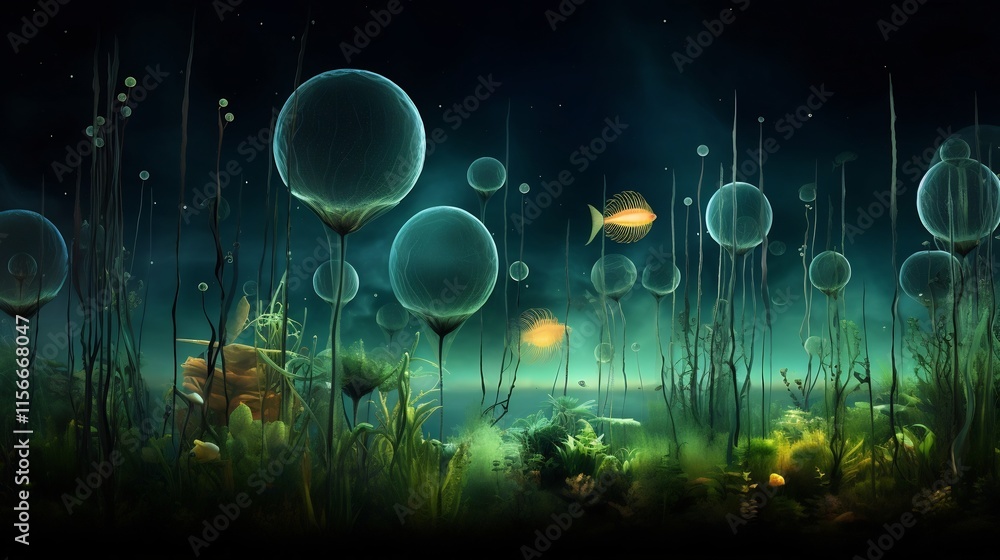 Poster phytoplankton community visualized under alternating high and low nutrient conditions in a sci fi ae