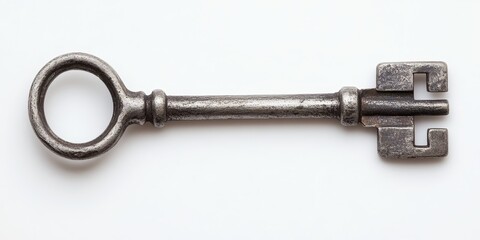 Isolated metal key presented on a white background, showcasing the unique design and features of the metal key, highlighting the importance of the metal key in various applications.