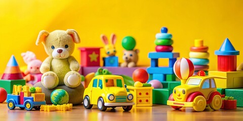 Fototapeta premium Bright yellow backdrop showcases kids' joyful playtime.