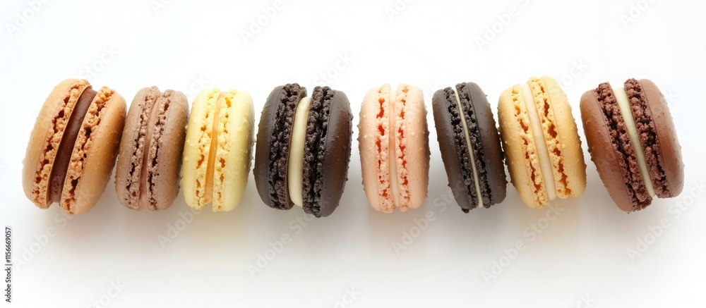Aufkleber assorted colorful macarons arranged in a row showcasing an elegant selection of sweet flavors and te